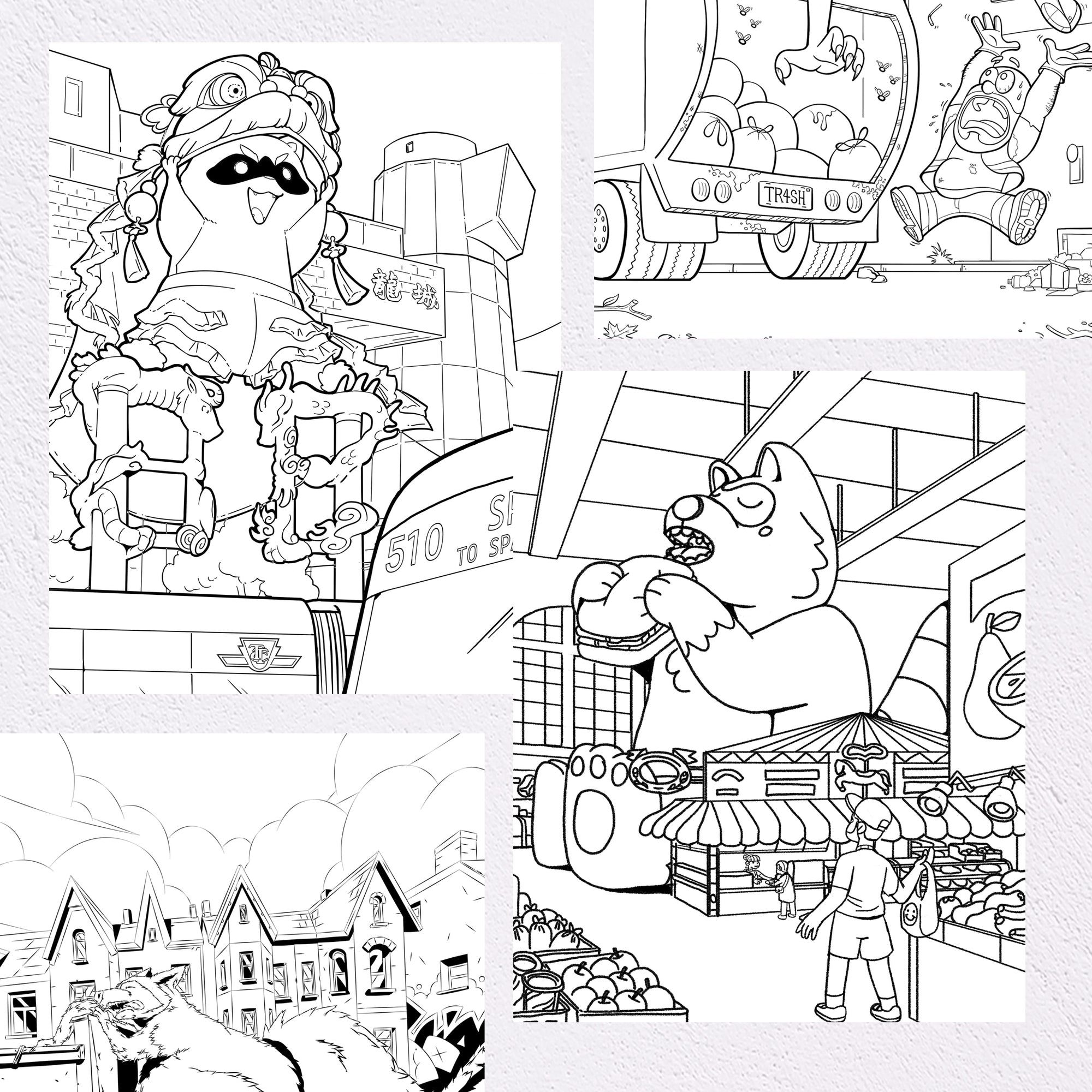 Giant Raccoons Take Over Toronto Colouring Book