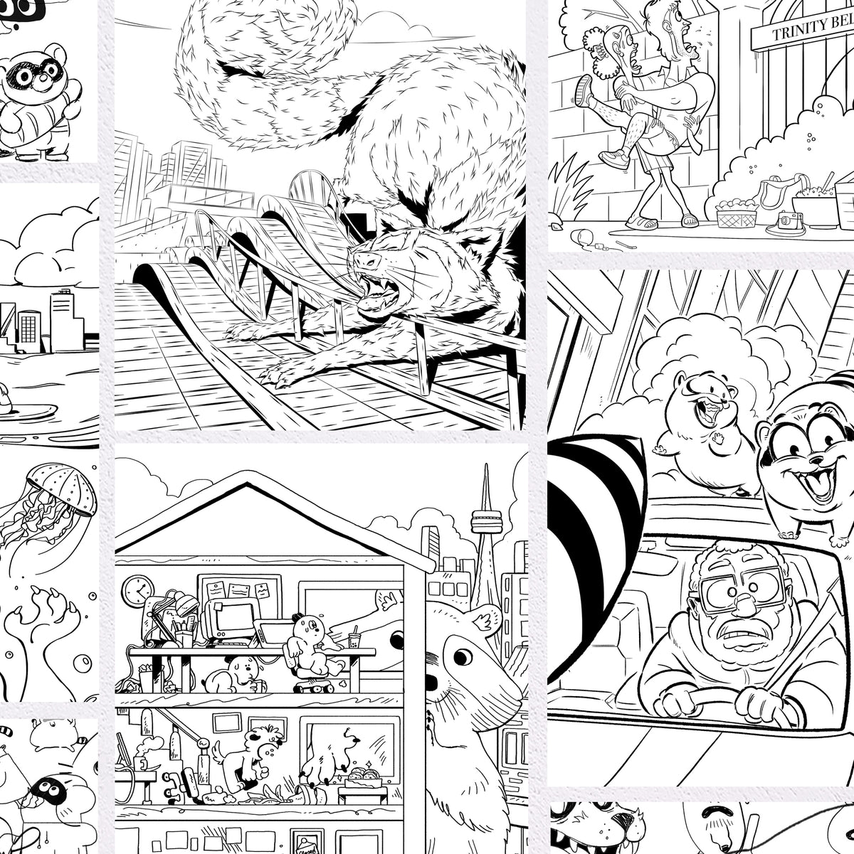 Giant Raccoons Take Over Toronto Colouring Book – Weekend Characters