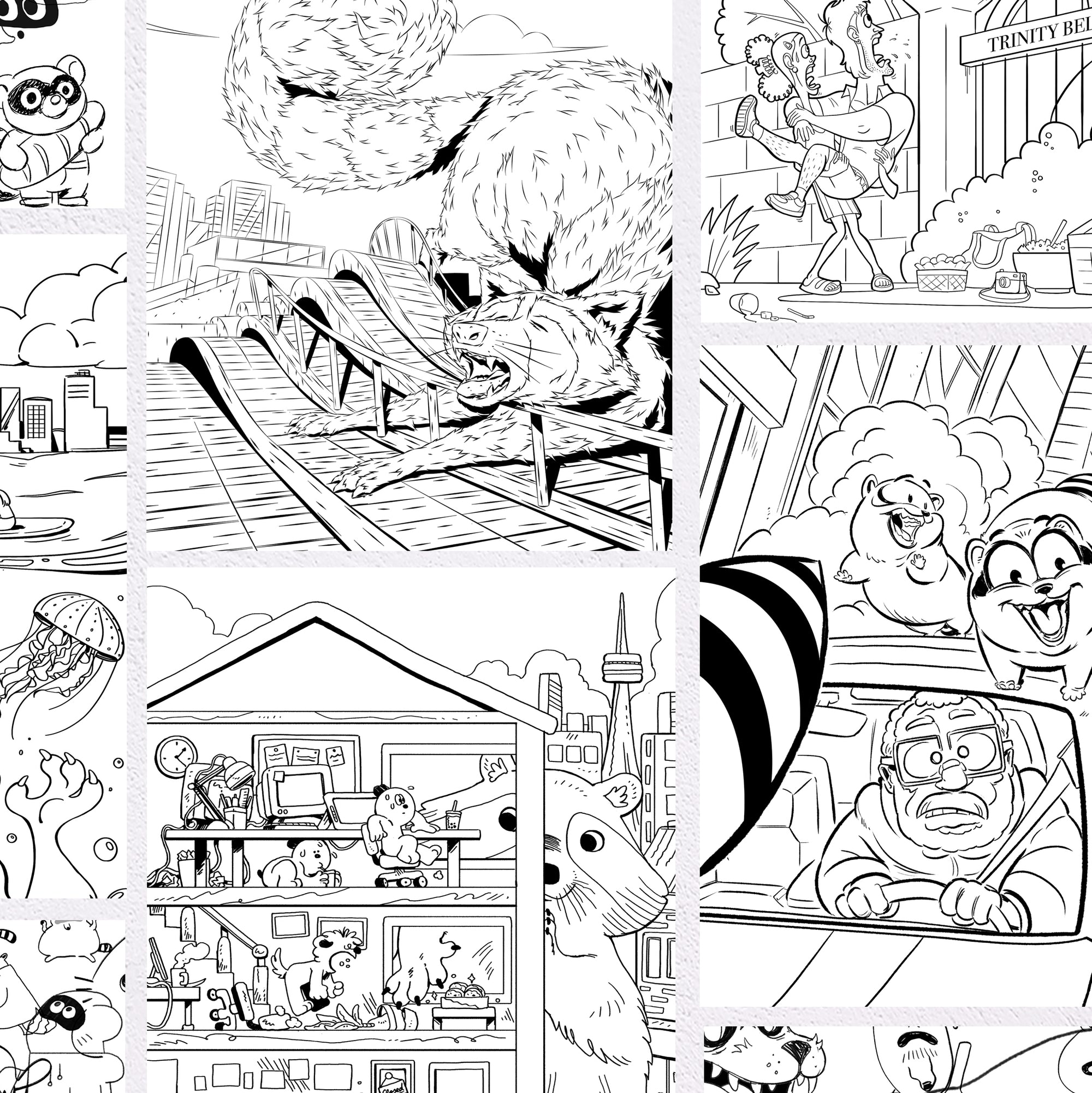 Giant Raccoons Take Over Toronto Colouring Book