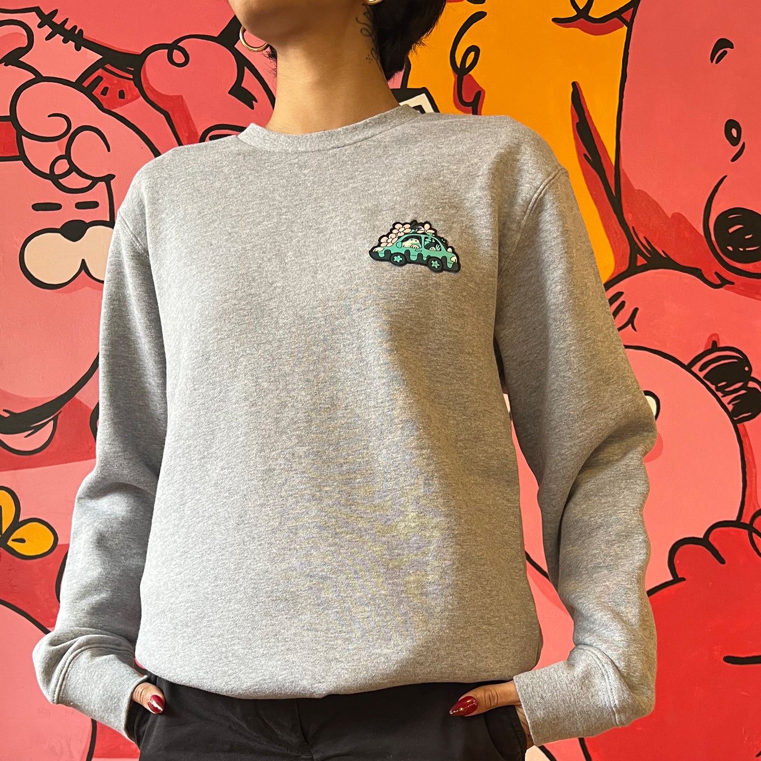 Garden Car patch crewneck fleece sweater grey