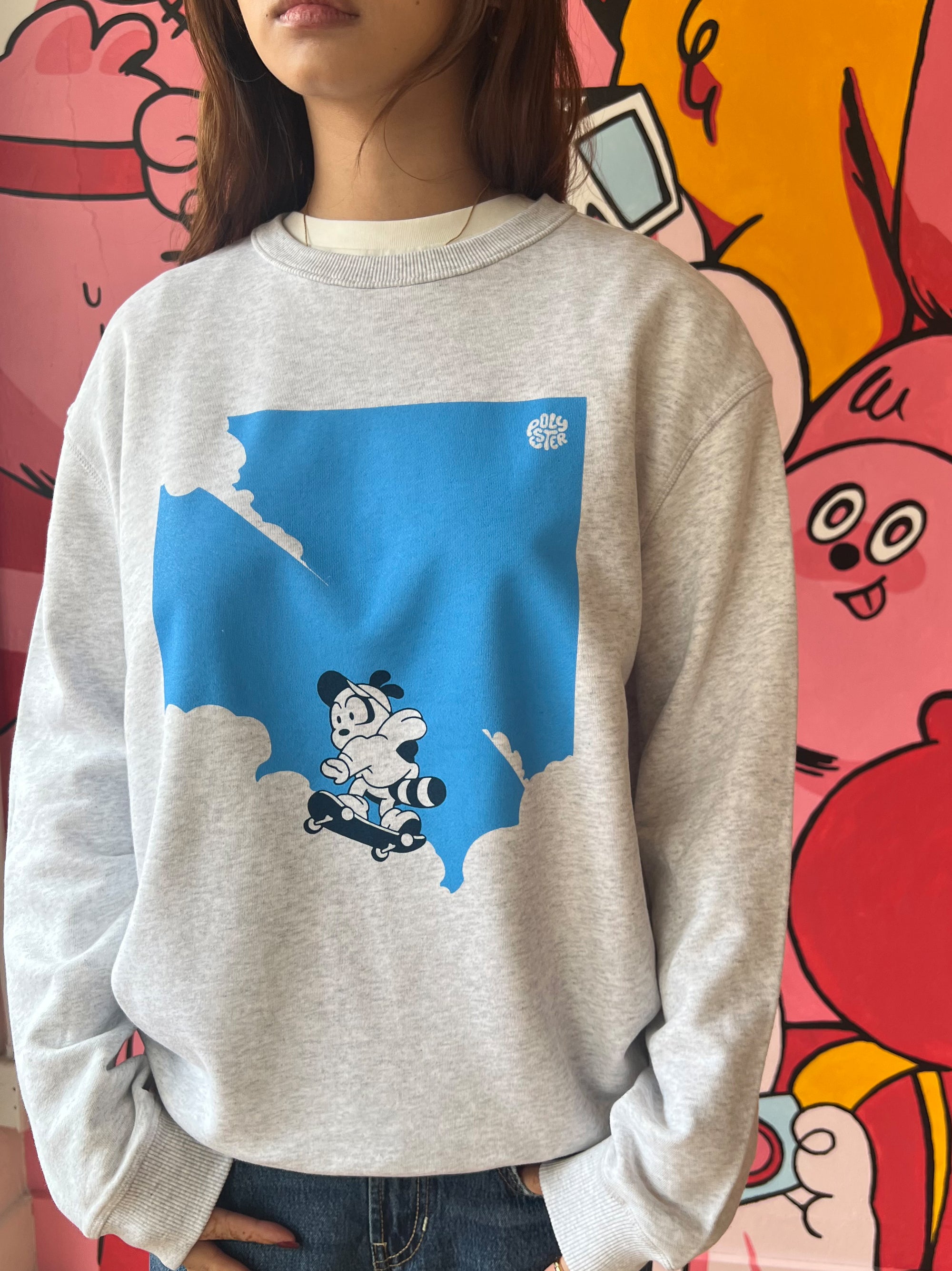Skater in the clouds crewneck women's sweater