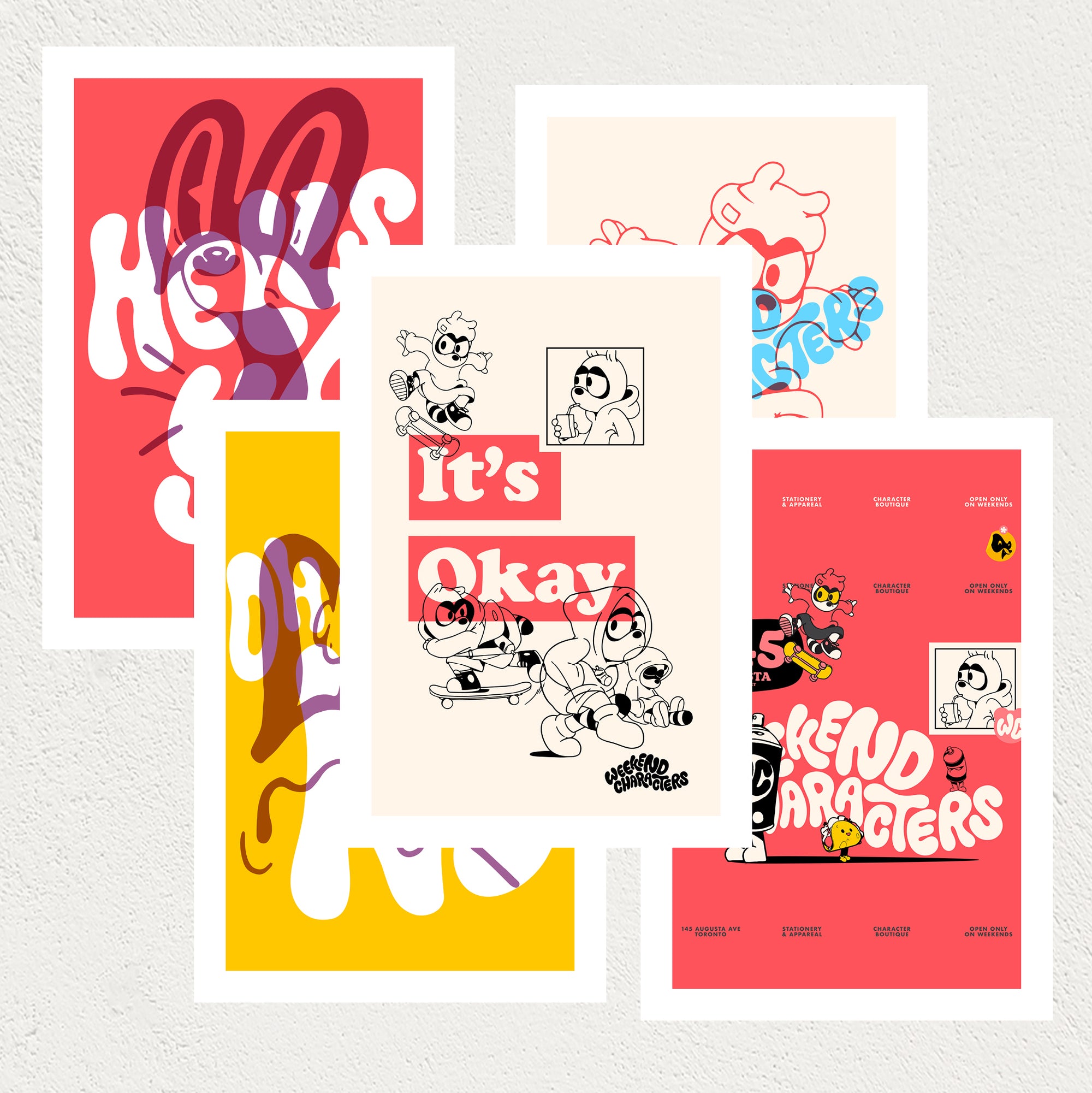 Weekend Characters mini print set